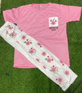 Women Printed Cotton Night Suit Pink 2Pcs