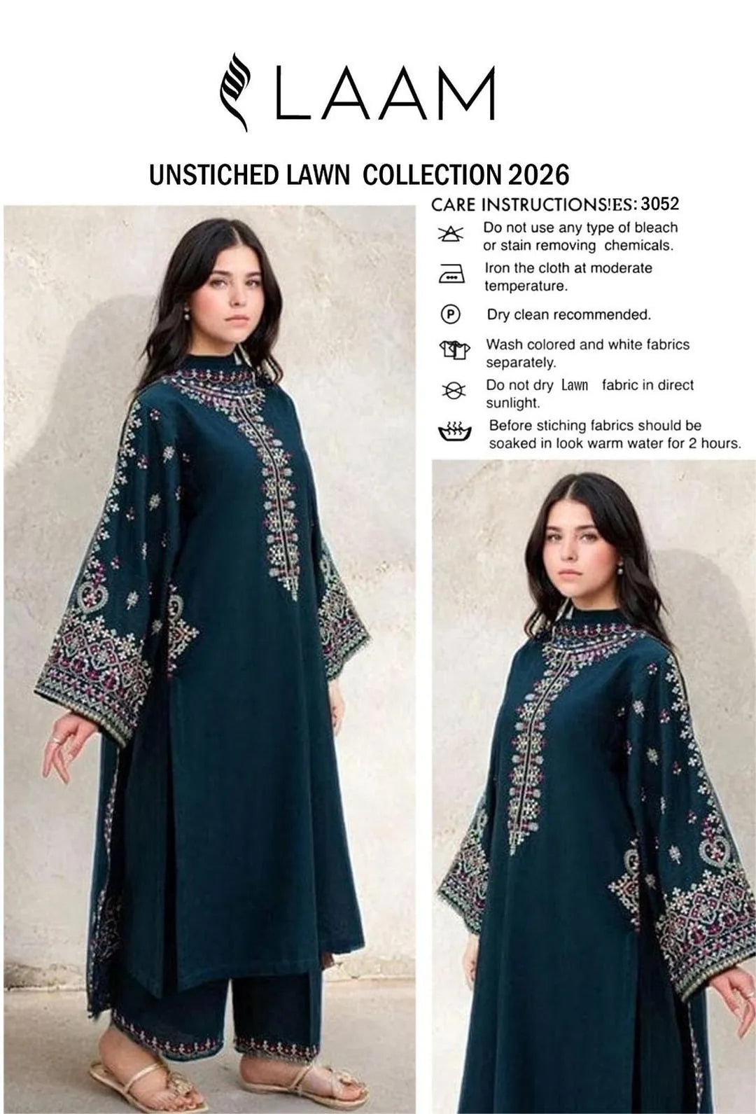 Unstitched Lawn Suit Deep Blue Embroidered 2Pc M042