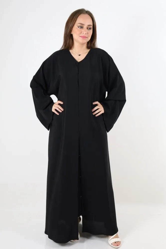 Black V-Neck Abaya for Women 57" Length Nida Fabric