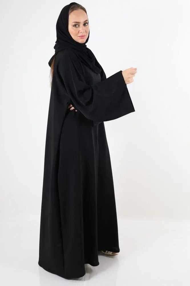 Black V-Neck Abaya for Women 57" Length Nida Fabric