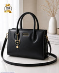 Women's Black Rexine Shoulder Bag with Top Handle M016