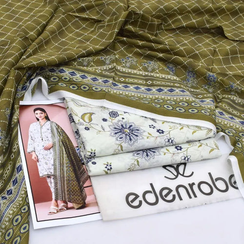 3 Piece Digital Printed Lawn Suit Beige M034