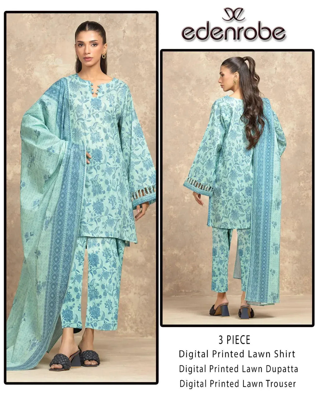 Blue Digital Print Lawn 3Pc Set for Women M032