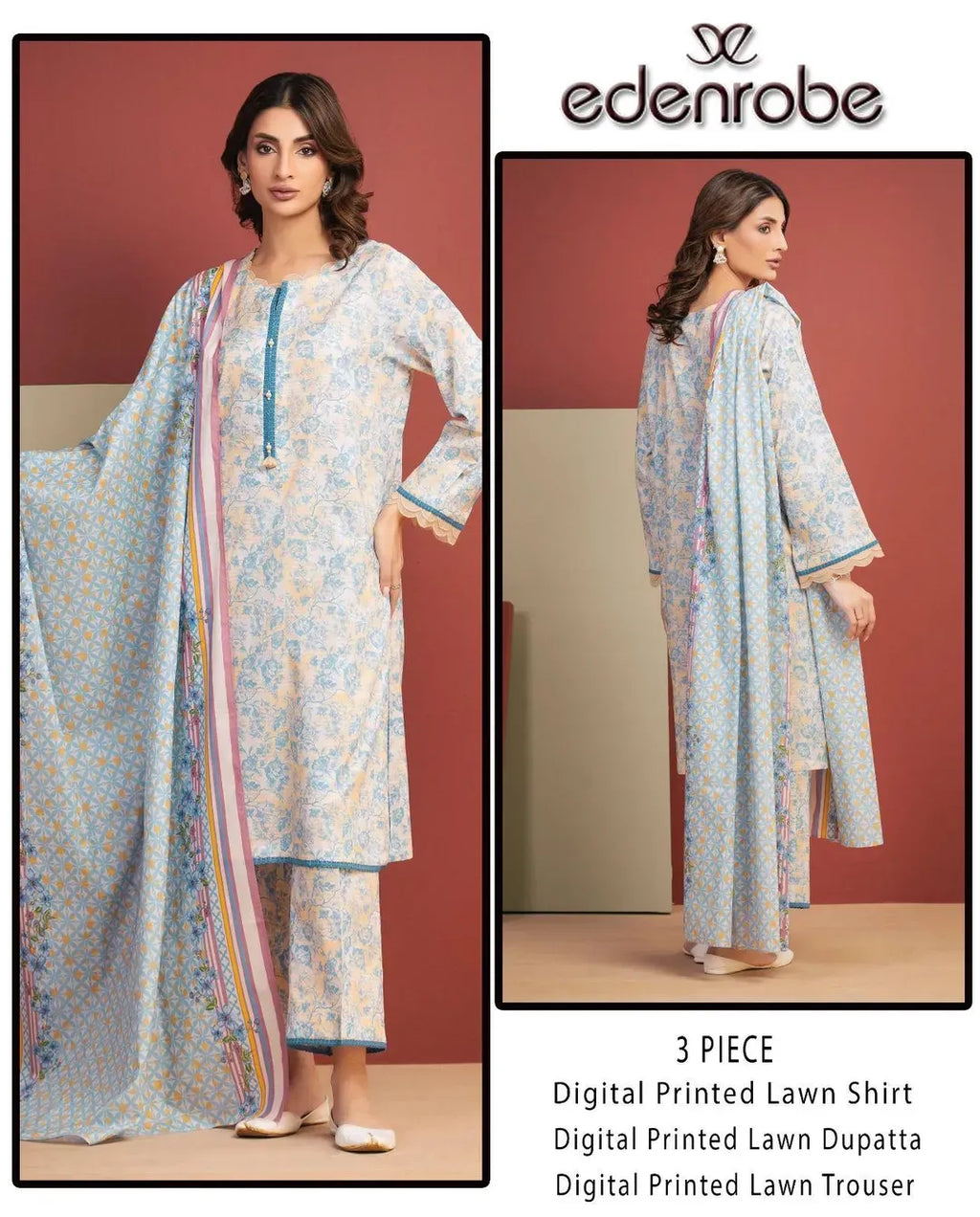 3 Piece Lawn Digital Print Suit Yellow M031