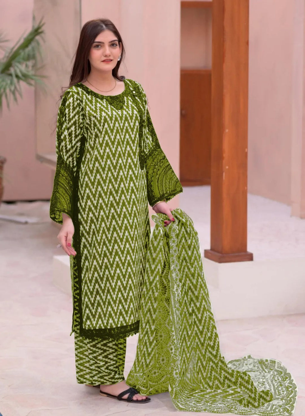 3 Pcs Women's Stitched Dobby Lawn Printed Suit M020