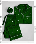 Heart Print Piping work on Shirt and Trouser Night Suit 3PCs (With scrunch)