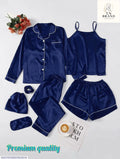 7 Pcs Women's Stitched Silk Piping Night suit