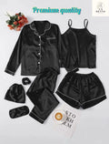 7 Pcs Women's Stitched Silk Piping Night suit