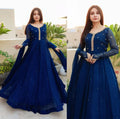 Blue Embroidered Chiffon Maxi Suit 3Pcs with Lace Dupatta M038