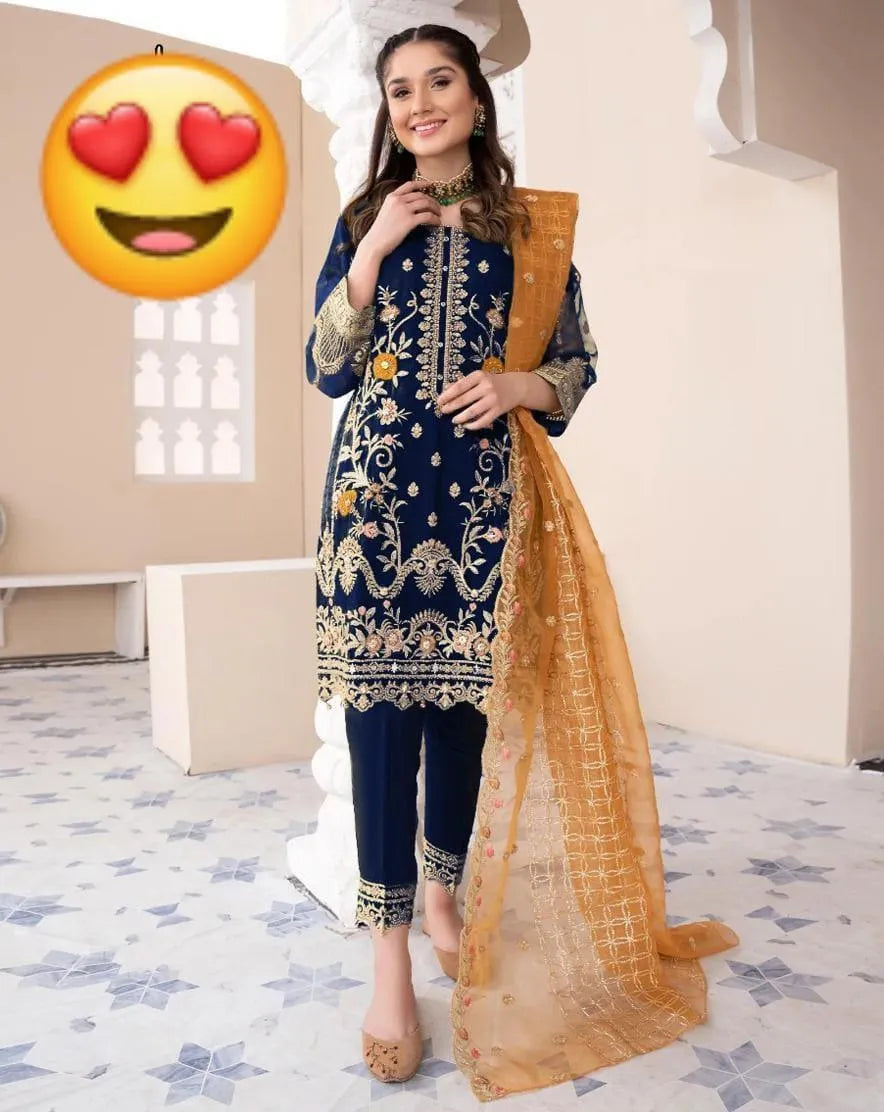 Organza 3Pc Embroidered Set M025
