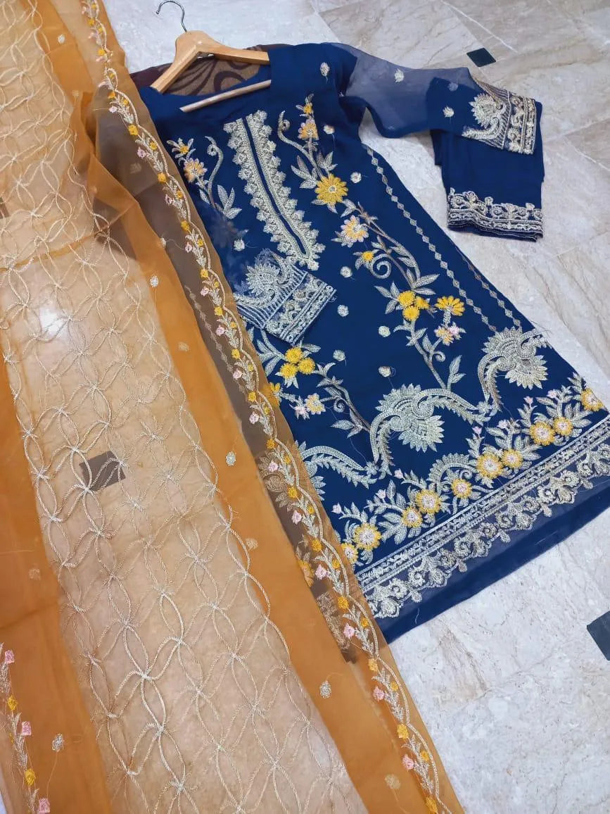 Organza 3Pc Embroidered Set M025