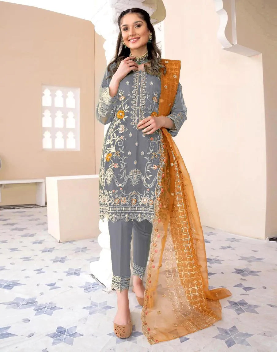 Organza 3Pc Embroidered Set M022