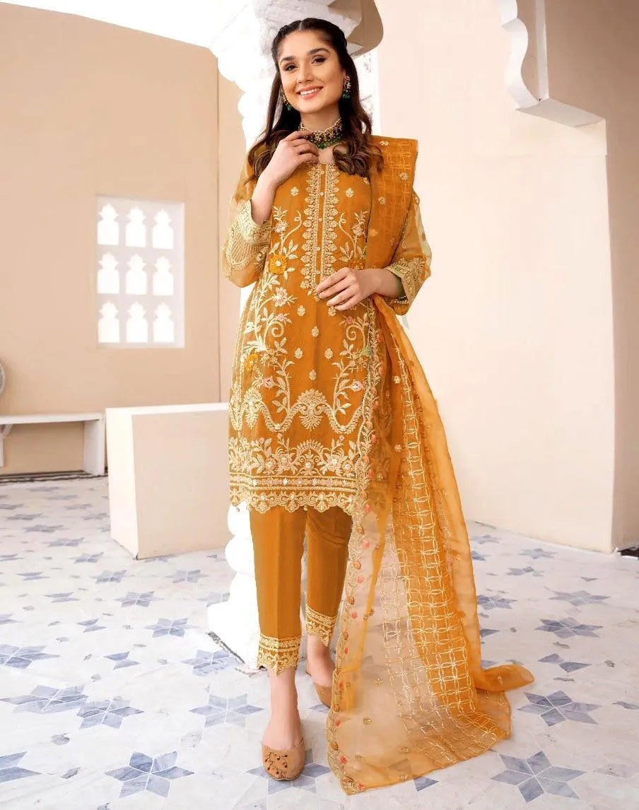 Organza 3Pc Embroidered Set M023