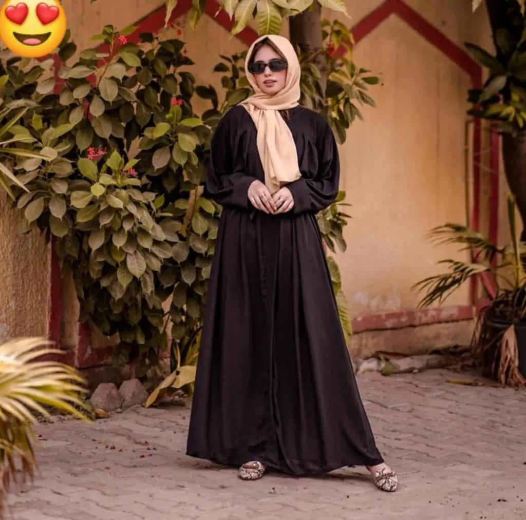 Black Georgette Abaya with Belt for Women
