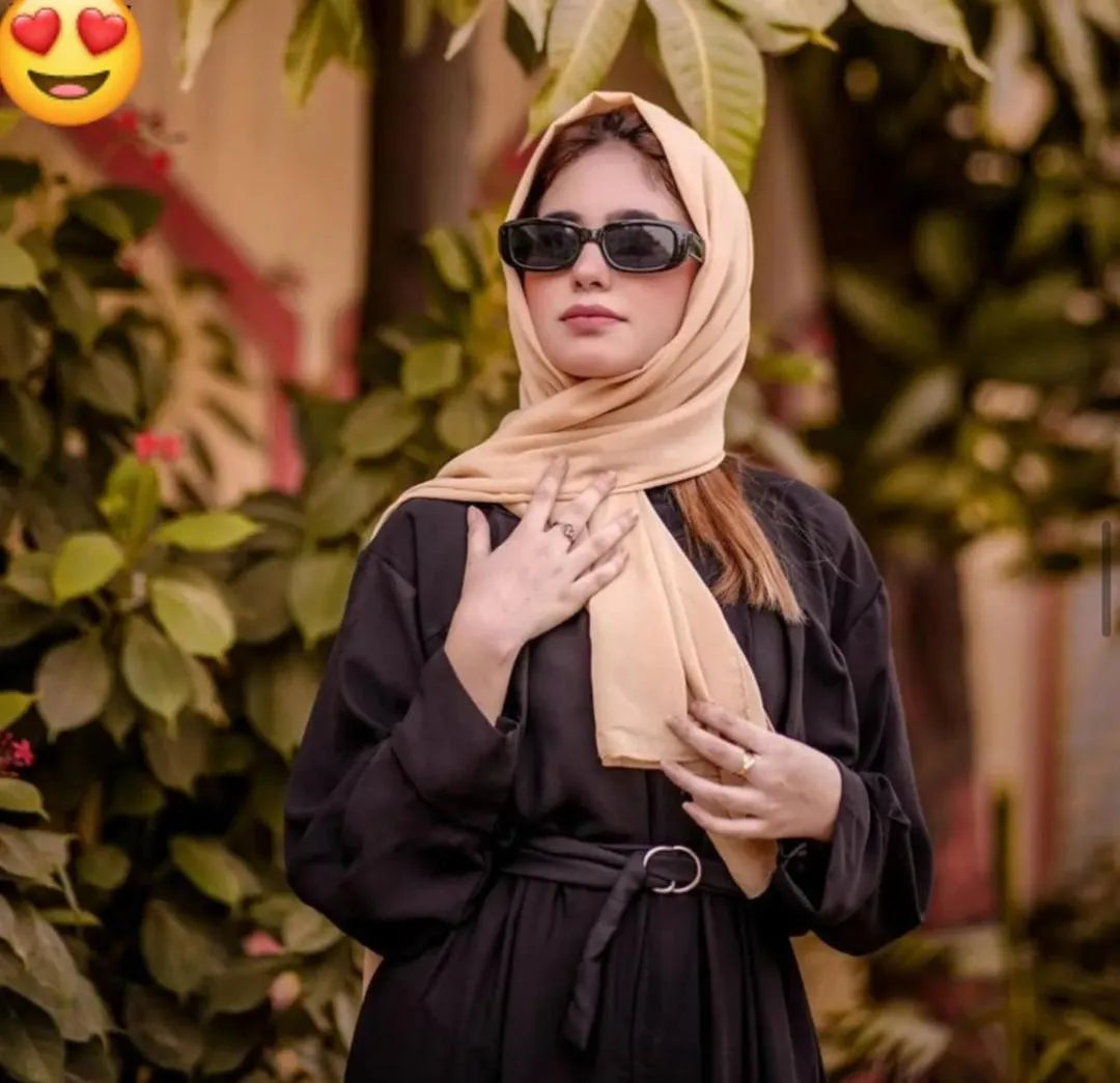 Black Georgette Abaya with Belt for Women