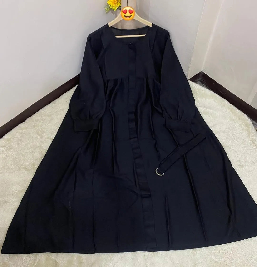 Black Georgette Abaya with Belt for Women