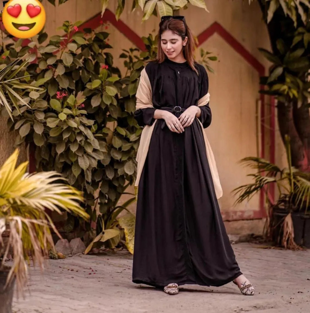 Black Georgette Abaya with Belt for Women