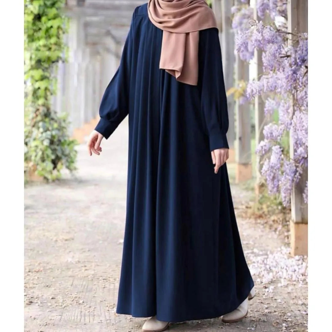 Navy Blue Georgette Abaya with Front Zip & Side Pockets