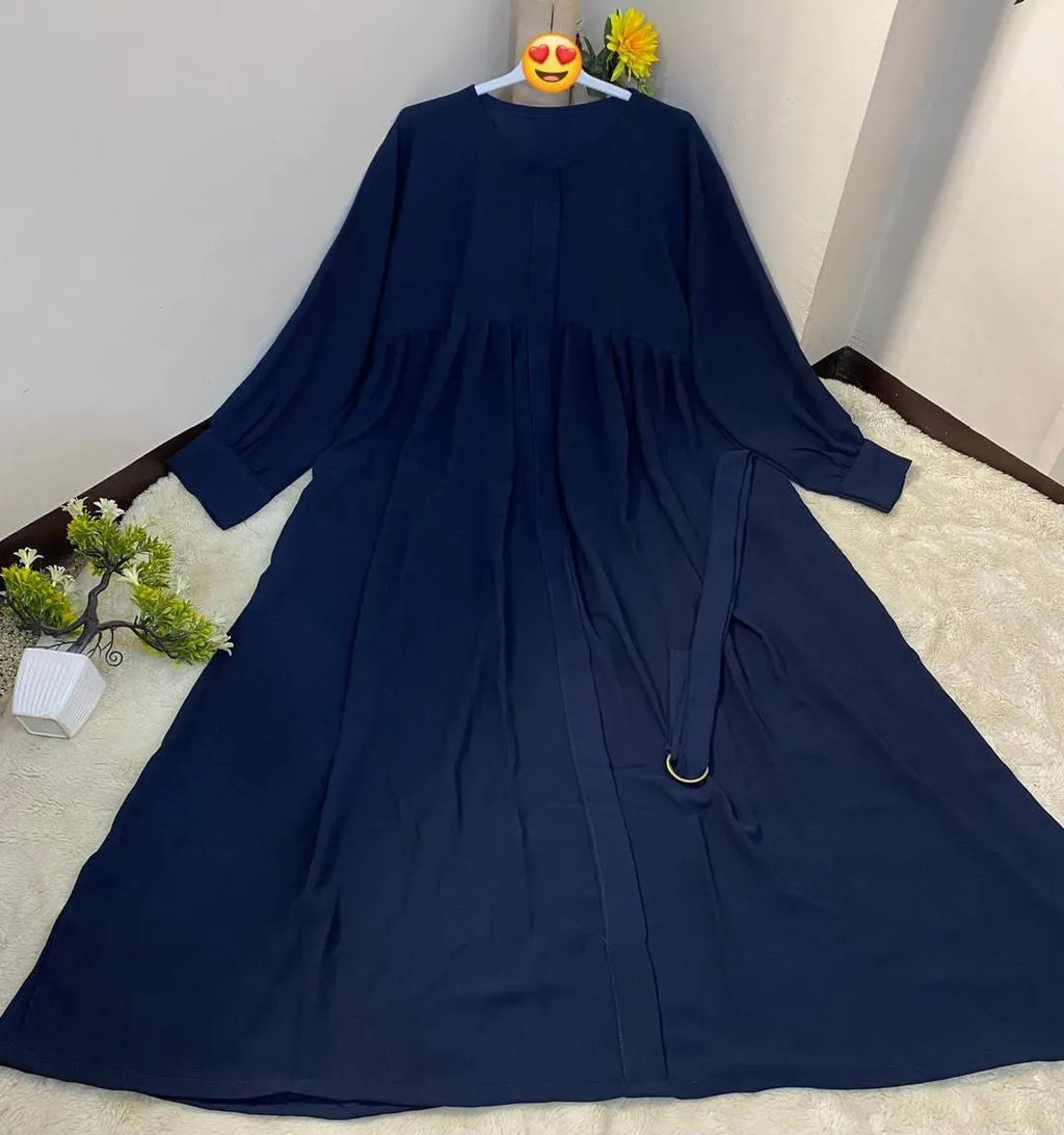 Navy Blue Georgette Abaya with Front Zip & Side Pockets