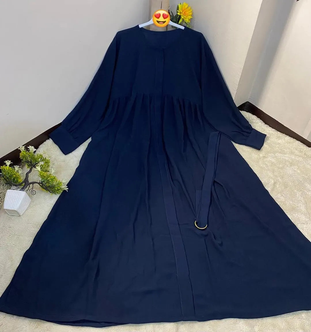 Navy Blue Georgette Abaya with Front Zip & Side Pockets