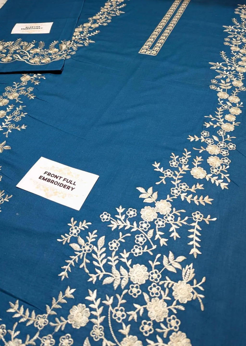 Unstitched Lawn Suit Blue Gold Embroidery M041