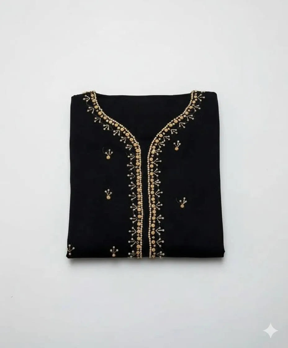 Black Organza 2-Piece Suit with Handwork & Beads for Eid M039