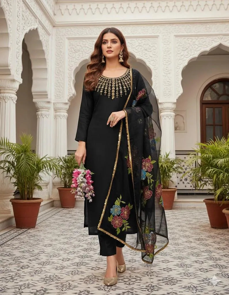Black Organza 2-Piece Suit for Eid & Weddings