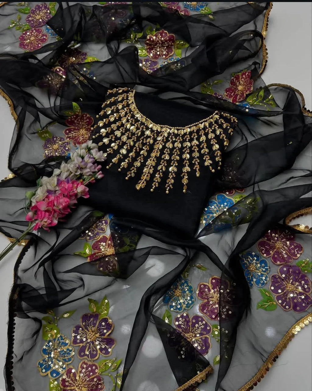 Black Organza 2-Piece Suit for Eid & Weddings