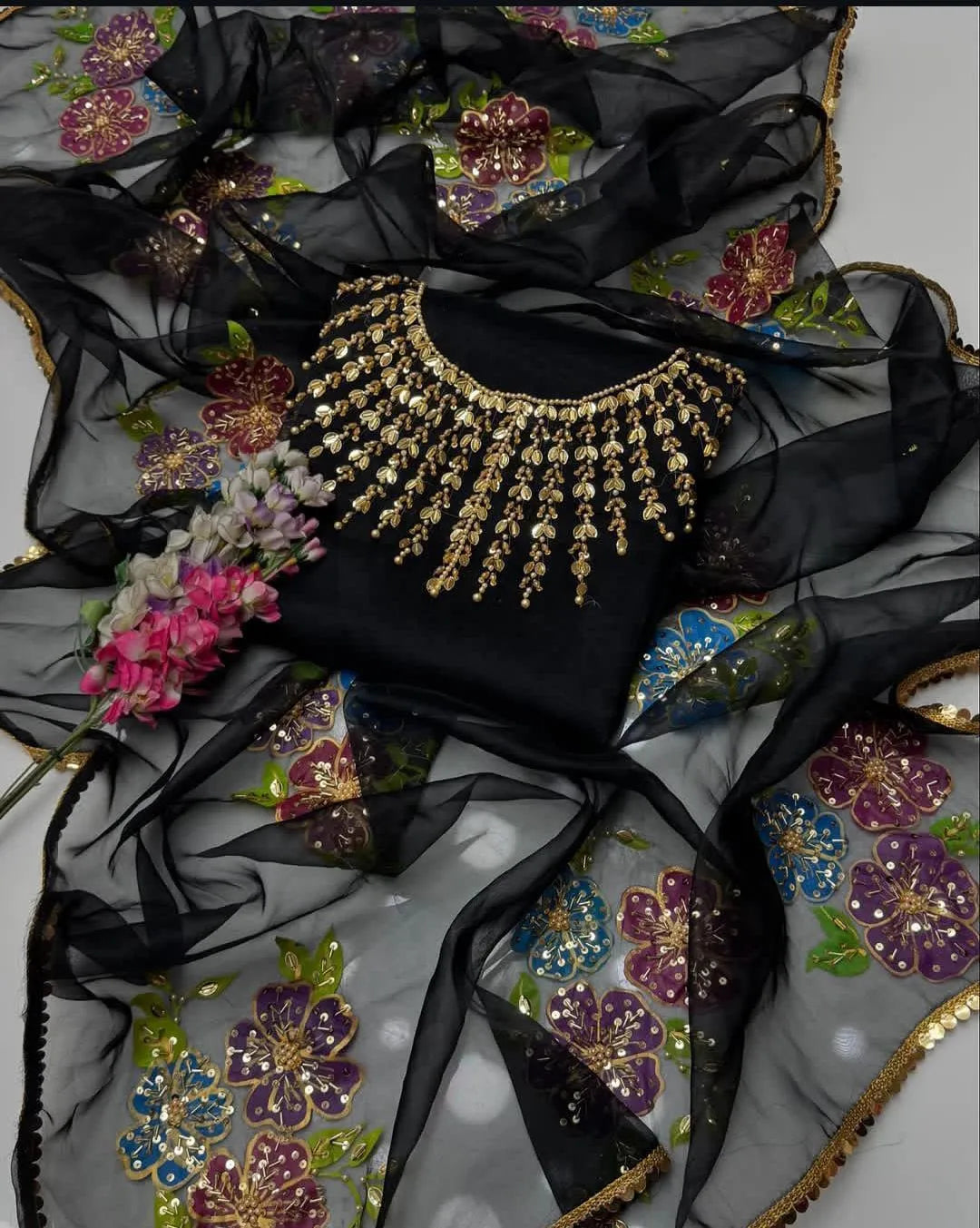 Black Organza 2-Piece Suit for Eid & Weddings