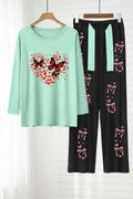 Women Printed Night Suit Mint Red Butterfly Black Bow Pants