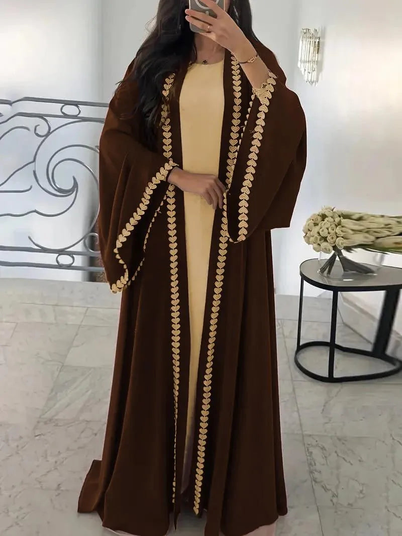 Georgette Embroidered Abaya Brown U-Neck for Girls