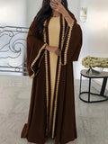 Georgette Embroidered Abaya Brown U-Neck for Girls