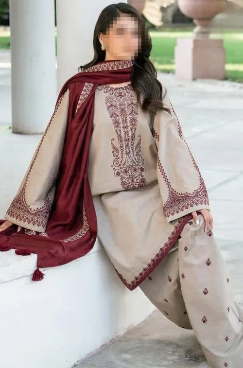 3 Pcs Women's Unstitched Embroidered Suit