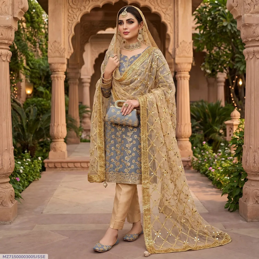 3 Pcs Women's Unstitched Embroidered Suit