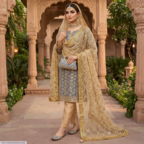 3 Pcs Women's Unstitched Embroidered Suit