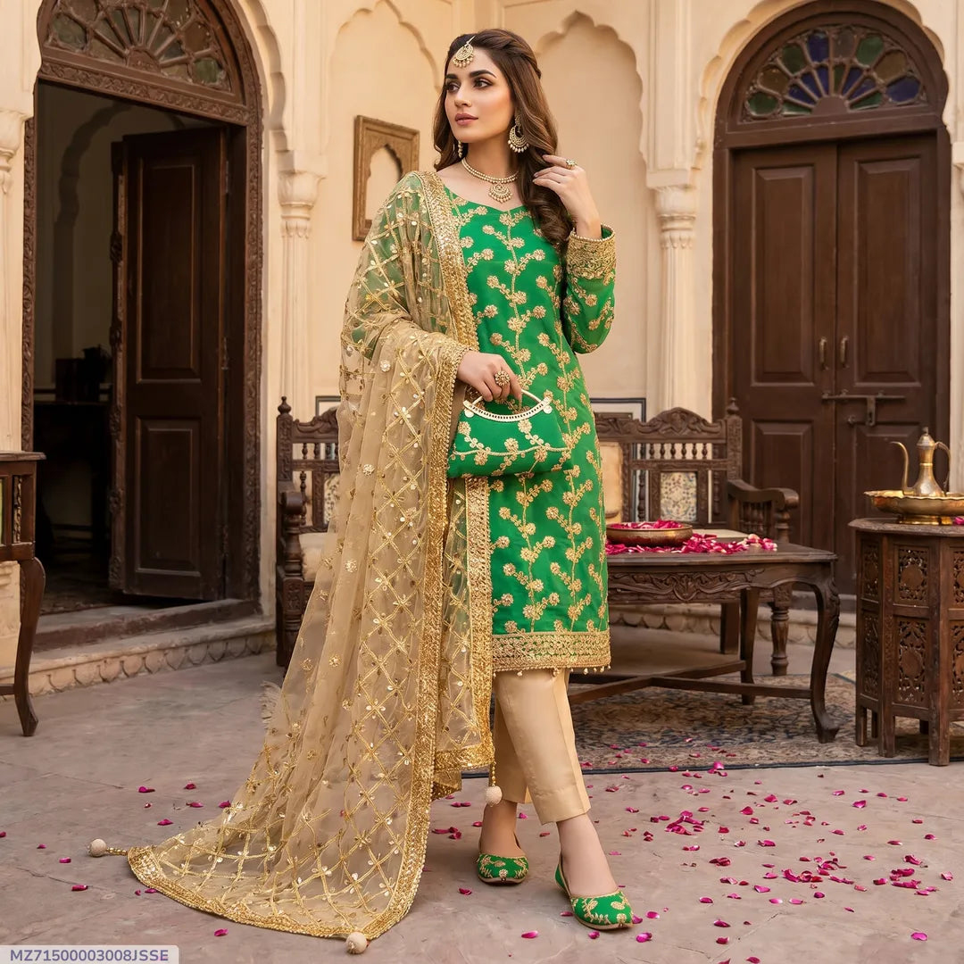 3 Pcs Women's Unstitched Embroidered Suit
