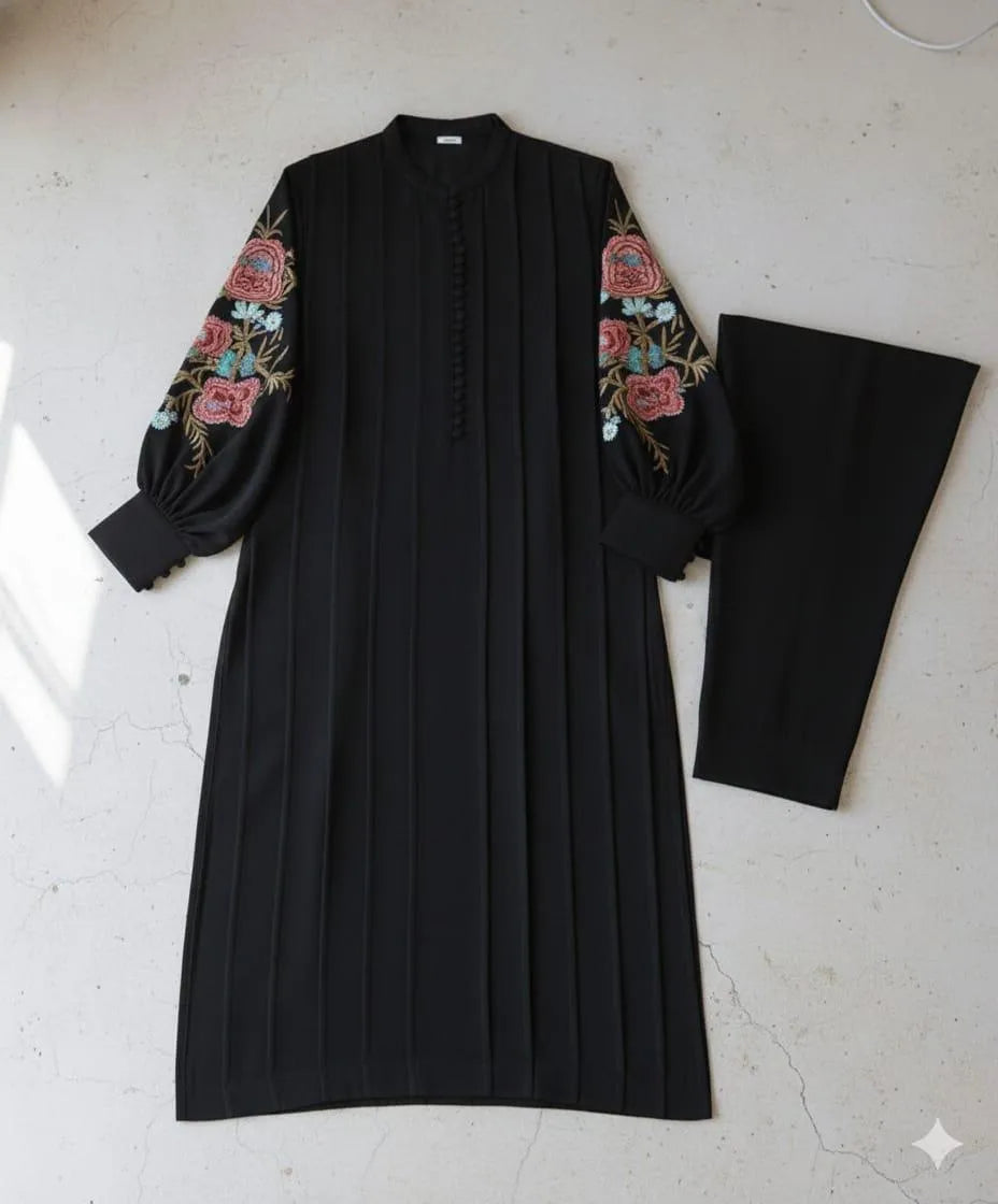 Black Embroidered 2-Piece Set for Women