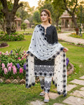 Digital Print Lawn Shirt with Embroidered Cotton Trouser & Chiffon Dupatta M029