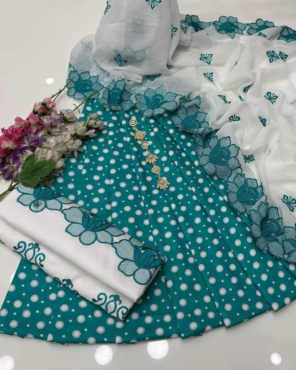 Digital Print Lawn Shirt with Embroidered Cotton Trouser & Chiffon Dupatta M030