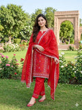 Red Chikankari Lawn 3Pcs Set for Women M027