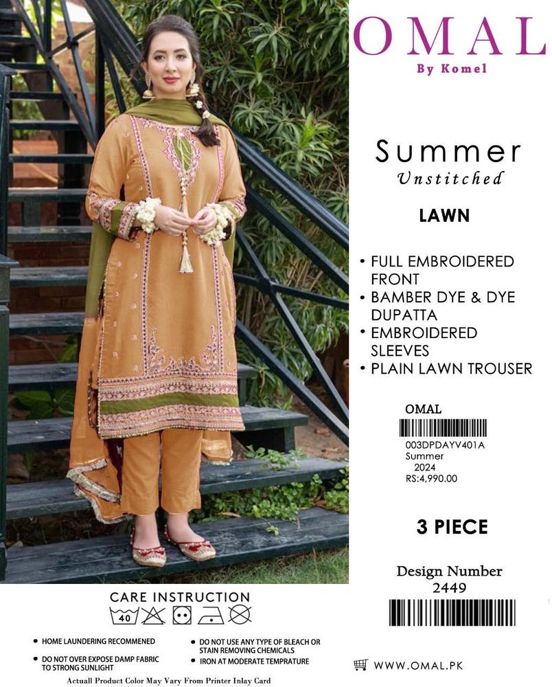 Peach Lawn Embroidered 3-Piece Suit