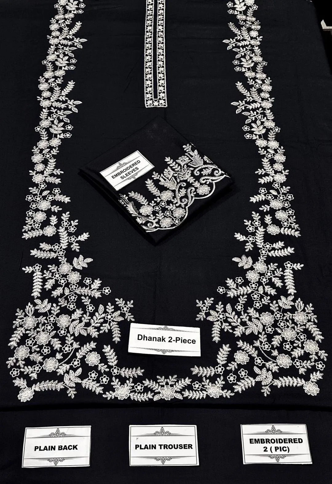 Unstitched Lawn Suit Black Cream Embroidery 2.5m M043