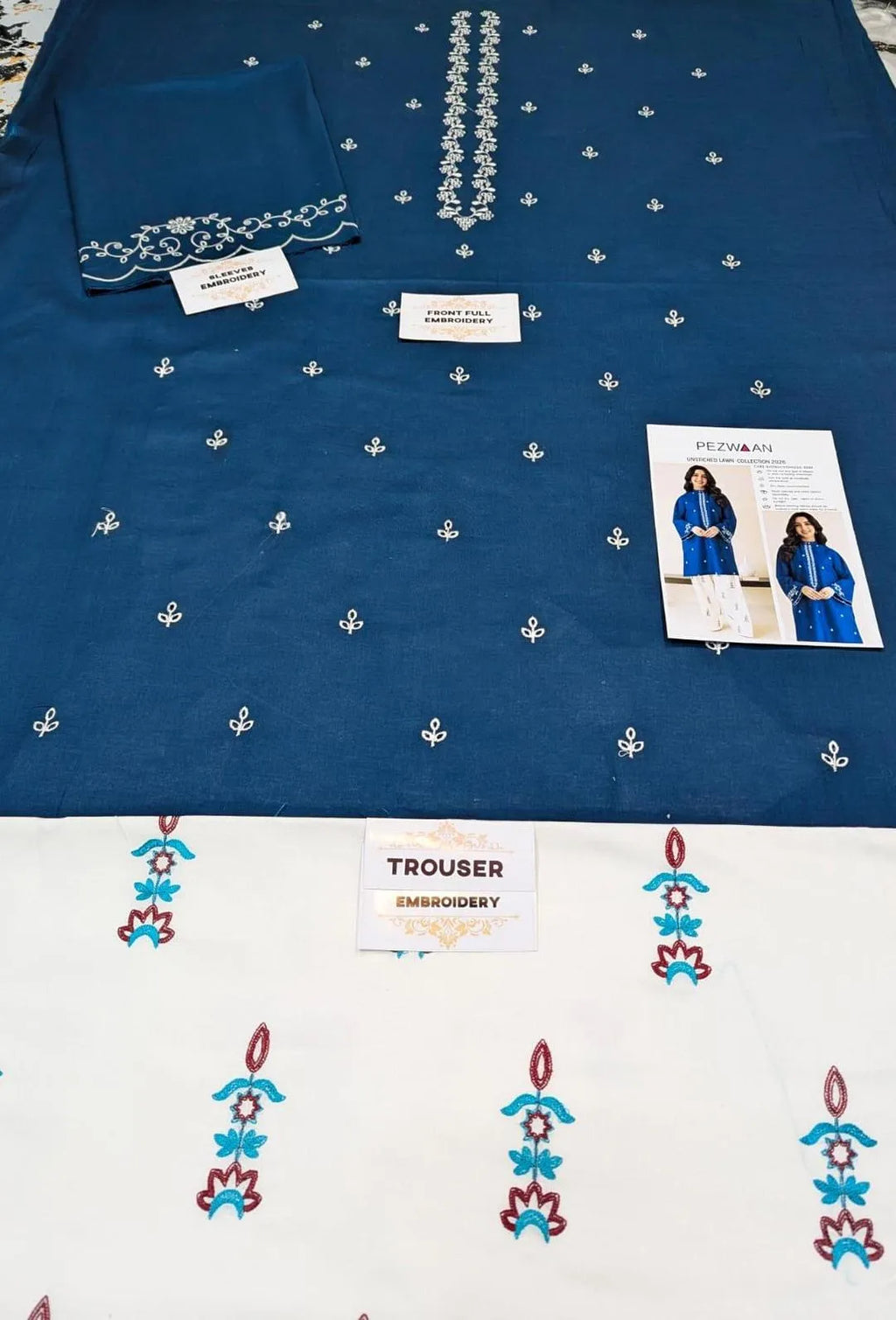 Unstitched Lawn Suit Blue Embroidered M044