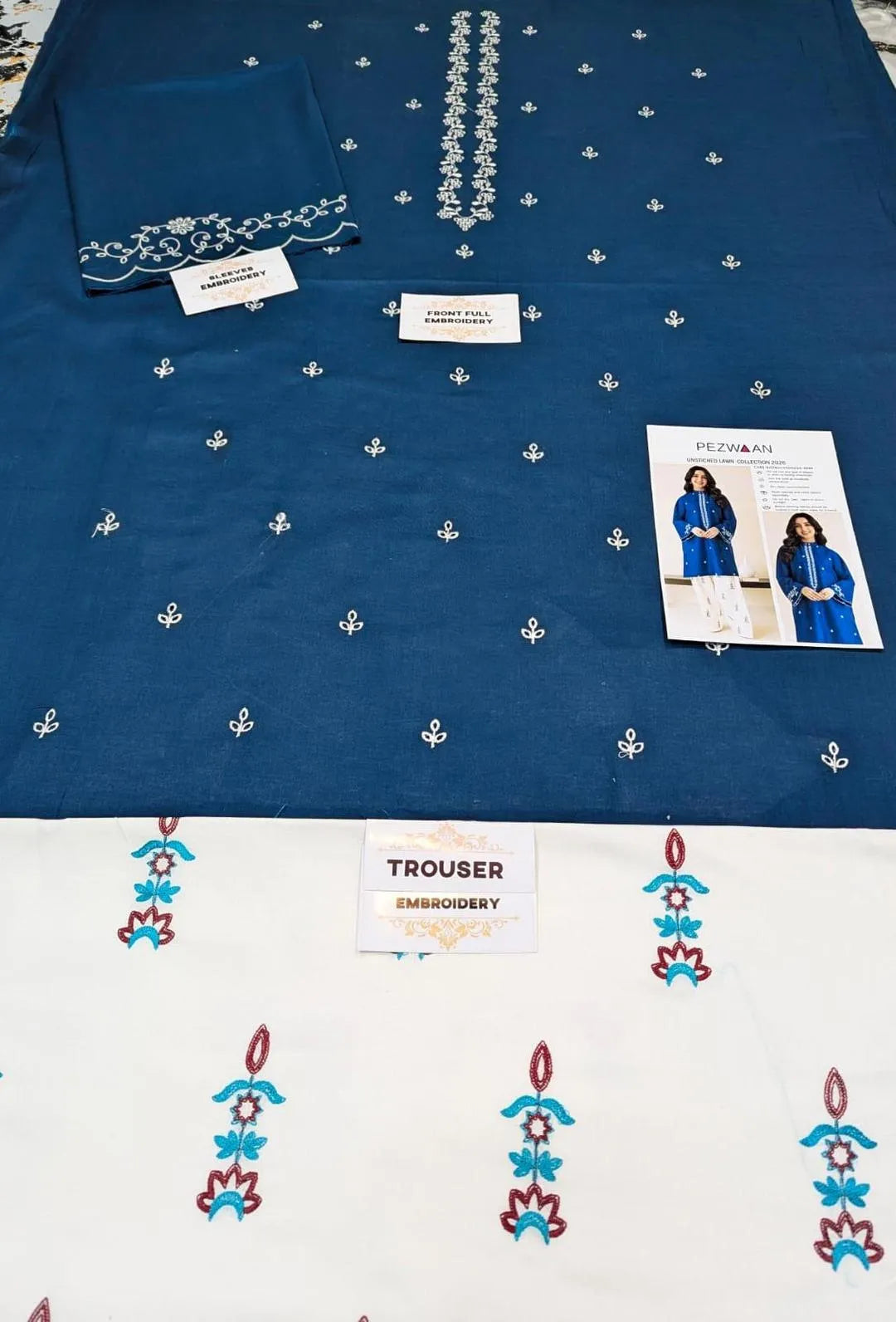 Unstitched Lawn Suit Blue Embroidered M044