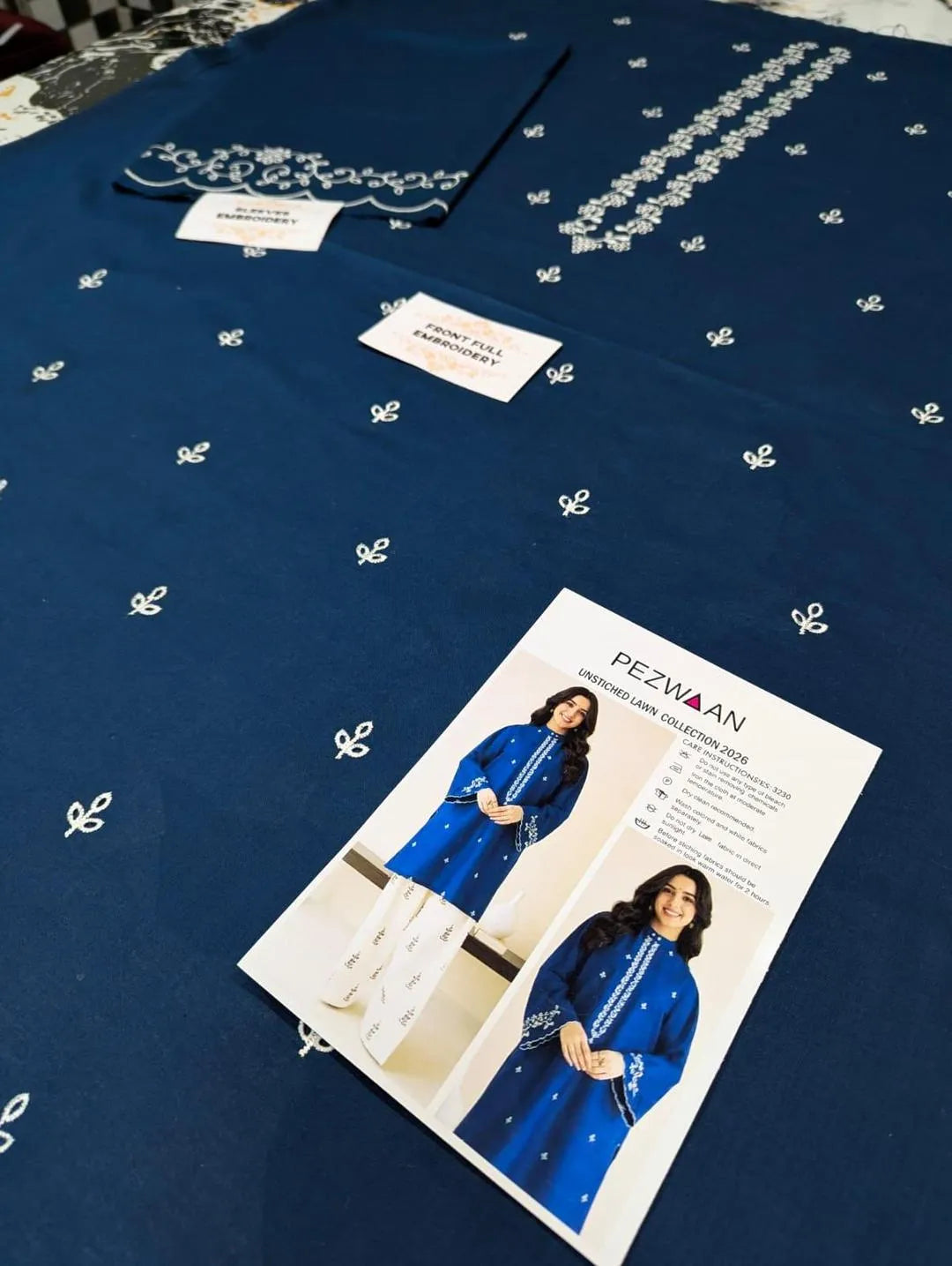Unstitched Lawn Suit Blue Embroidered M044