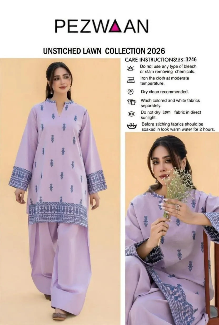 Unstitched Lawn Suit Pezwan 2026 Purple 040