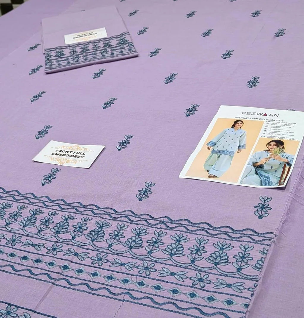 Unstitched Lawn Suit Pezwan 2026 Purple 040