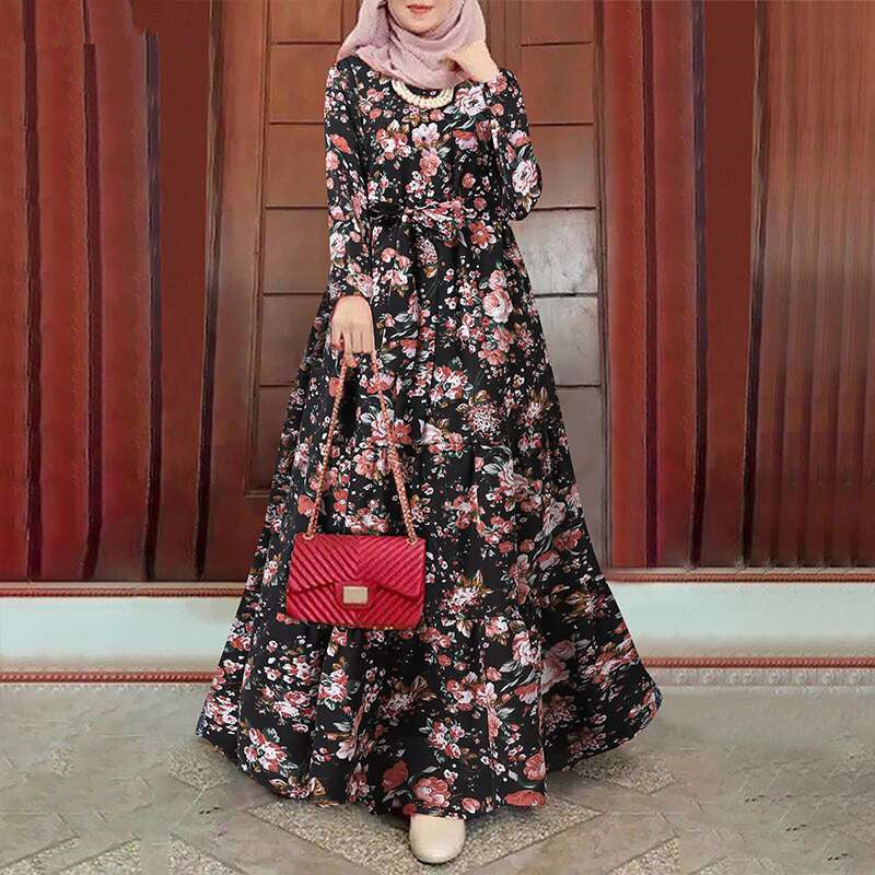 Elegant Floral Muslim Sundress White Slim Fit High Quality