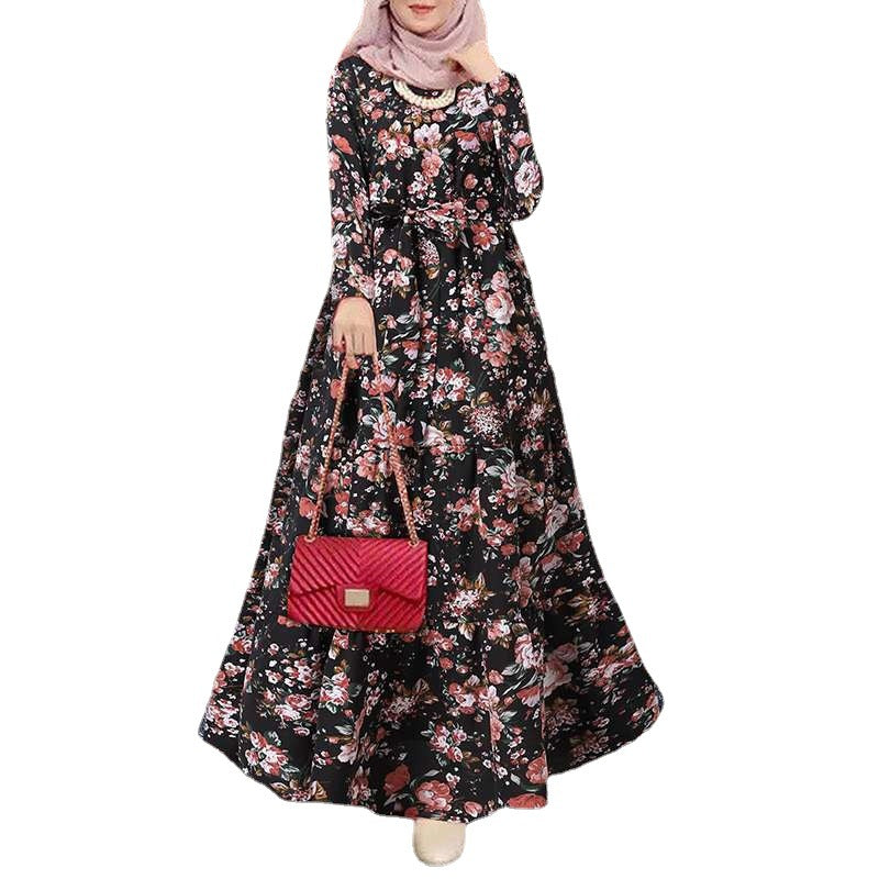Elegant Floral Muslim Sundress White Slim Fit High Quality